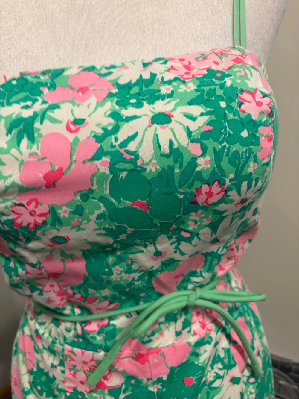 Floral Green & Pink Tie-Waist Romper - Picture 4 of 13